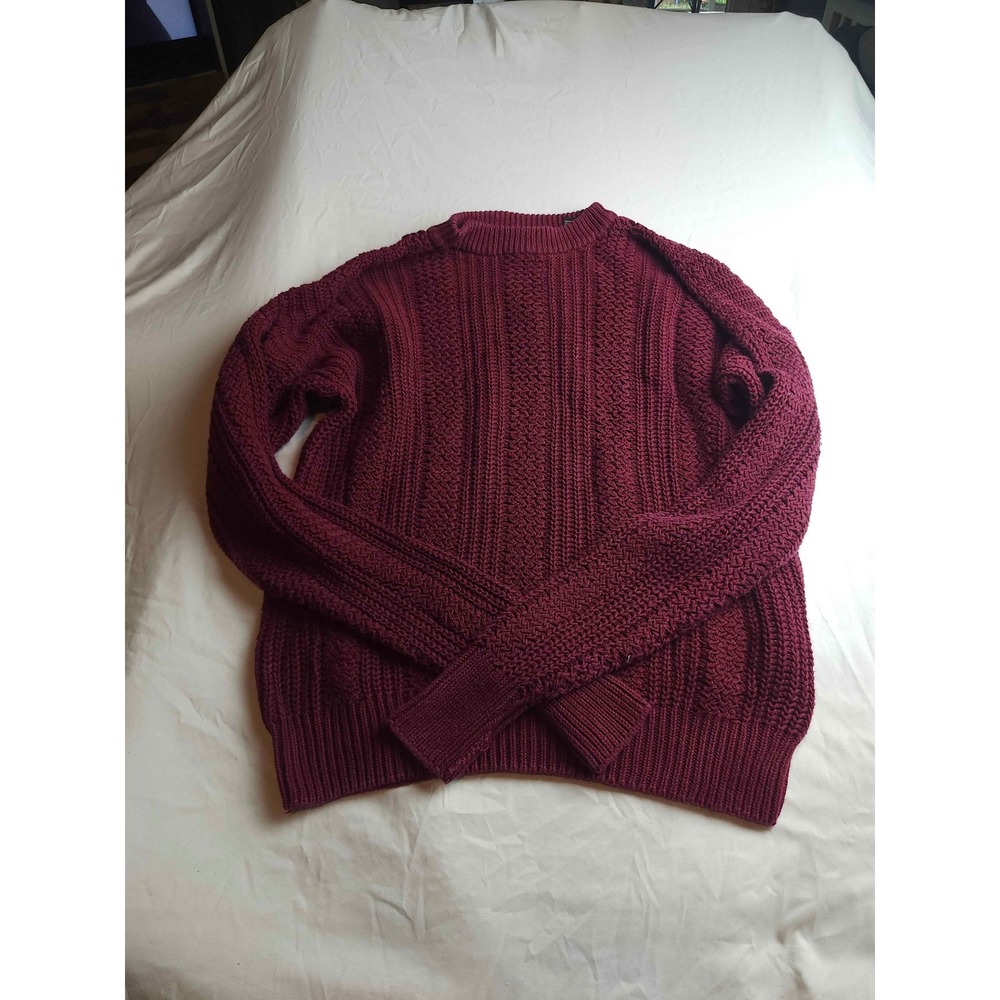 Vintage Structure Mens XL Burgundy Cable Knit Sweater Ramie Cotton Crewneck